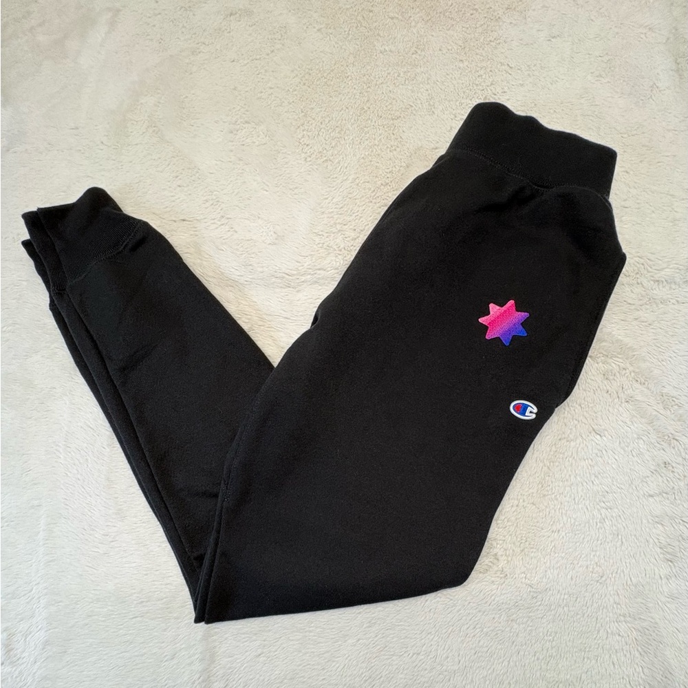 Champion Men’s Black Sweatpants with Multicolor Logo